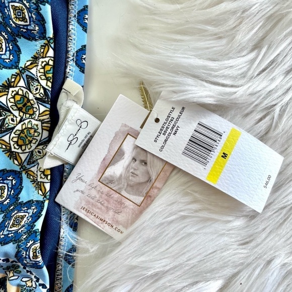 Jessica Simpson Navy Blue Medallion Boho Floral Side Tie Bikini Bottoms - Picture 2 of 6